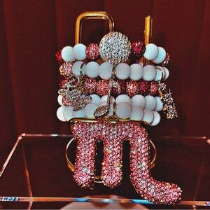 Pink and White Beaded Scorpio Zodiac Bracelet Set with Rhinestone Accents